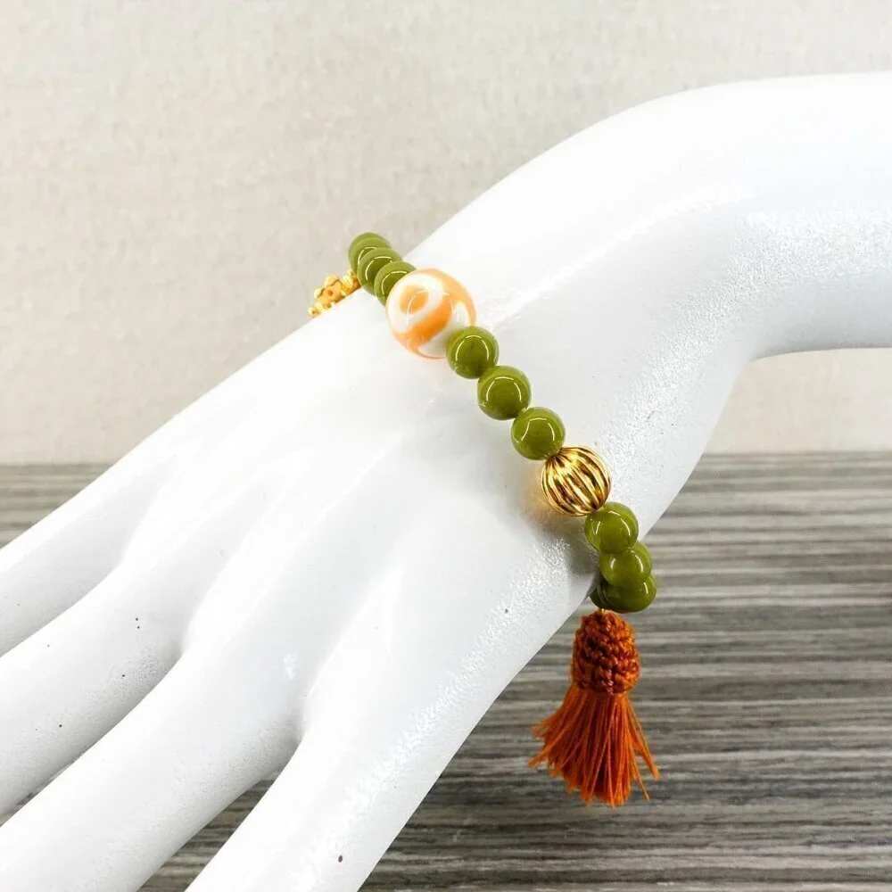 Tory Burch Women's Roxanne Beaded Tassel Bracelet Green OS